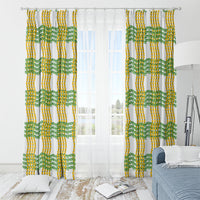 Aloha Hawaii Ilima Maile Lei Window Curtain Palaka Inspired Hawaiian-plaid White