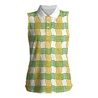 Aloha Hawaii Ilima Maile Lei Women Sleeveless Polo Shirt Palaka Inspired Hawaiian-plaid White