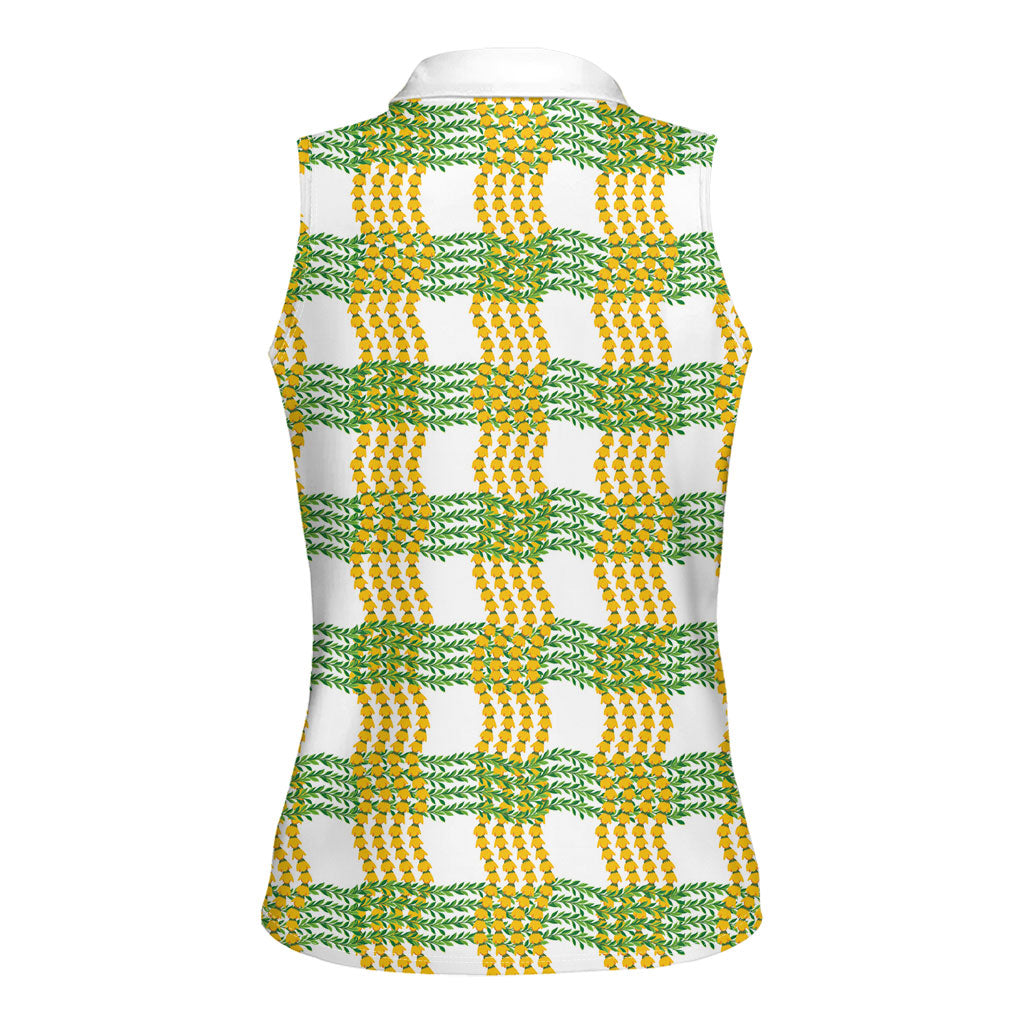 Aloha Hawaii Ilima Maile Lei Women Sleeveless Polo Shirt Palaka Inspired Hawaiian-plaid White