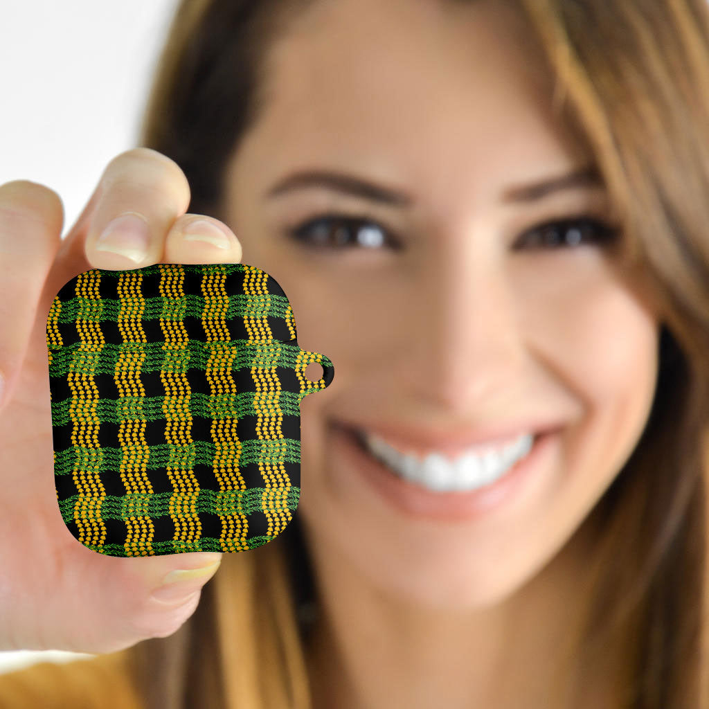 Aloha Hawaii Ilima Maile Lei AirPods Case Palaka Inspired Hawaiian-plaid Black