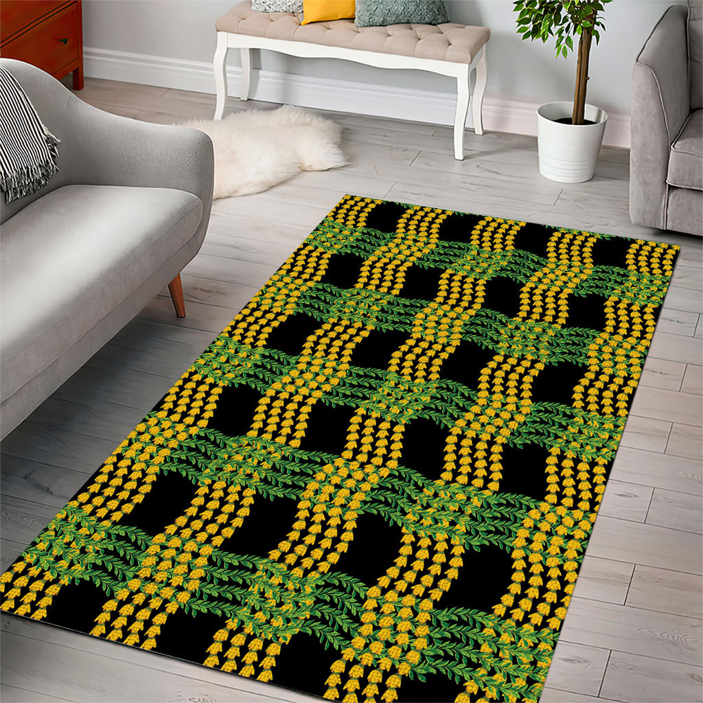 Aloha Hawaii Ilima Maile Lei Area Rug Palaka Inspired Hawaiian-plaid Black