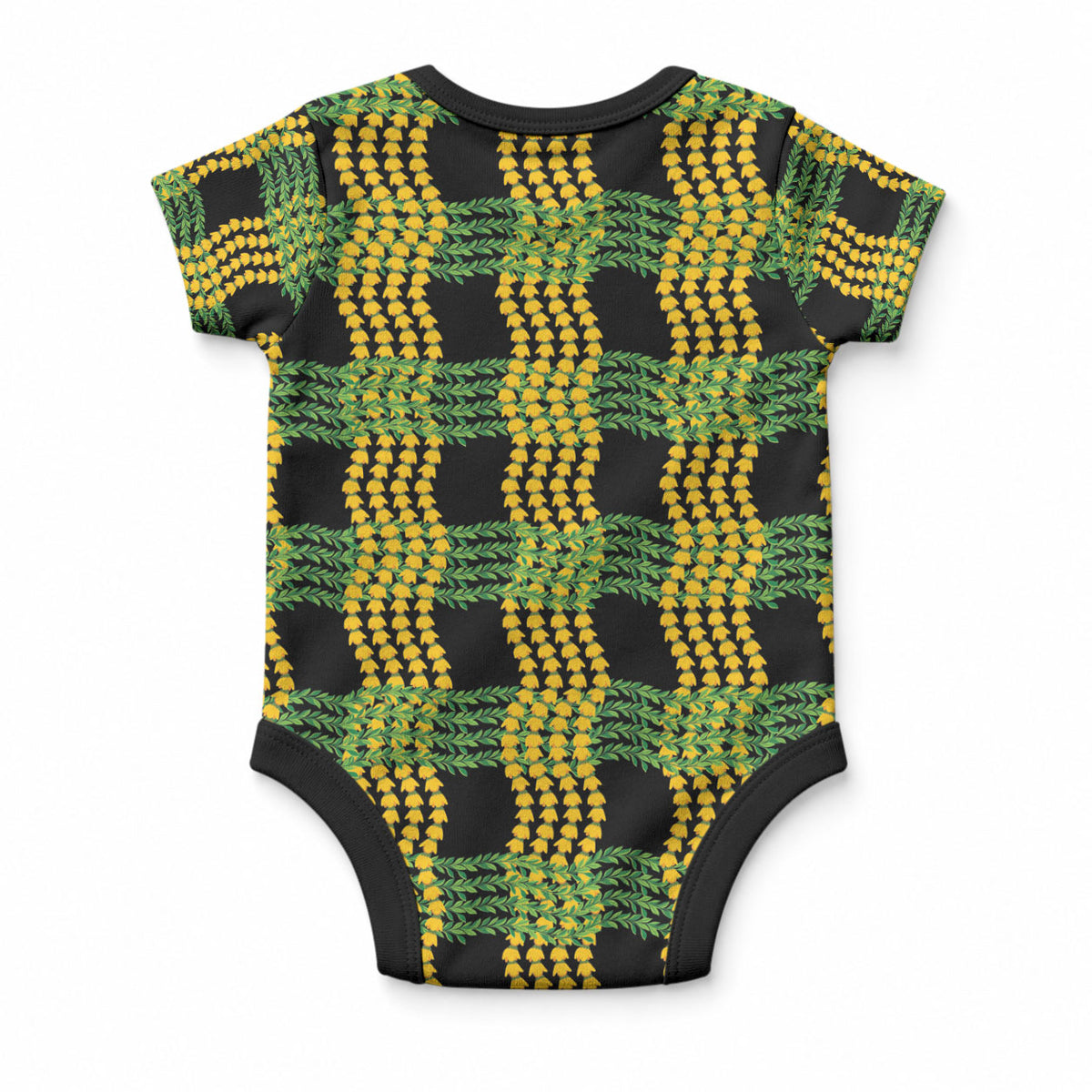 Aloha Hawaii Ilima Maile Lei Baby Onesie Palaka Inspired Hawaiian-plaid Black