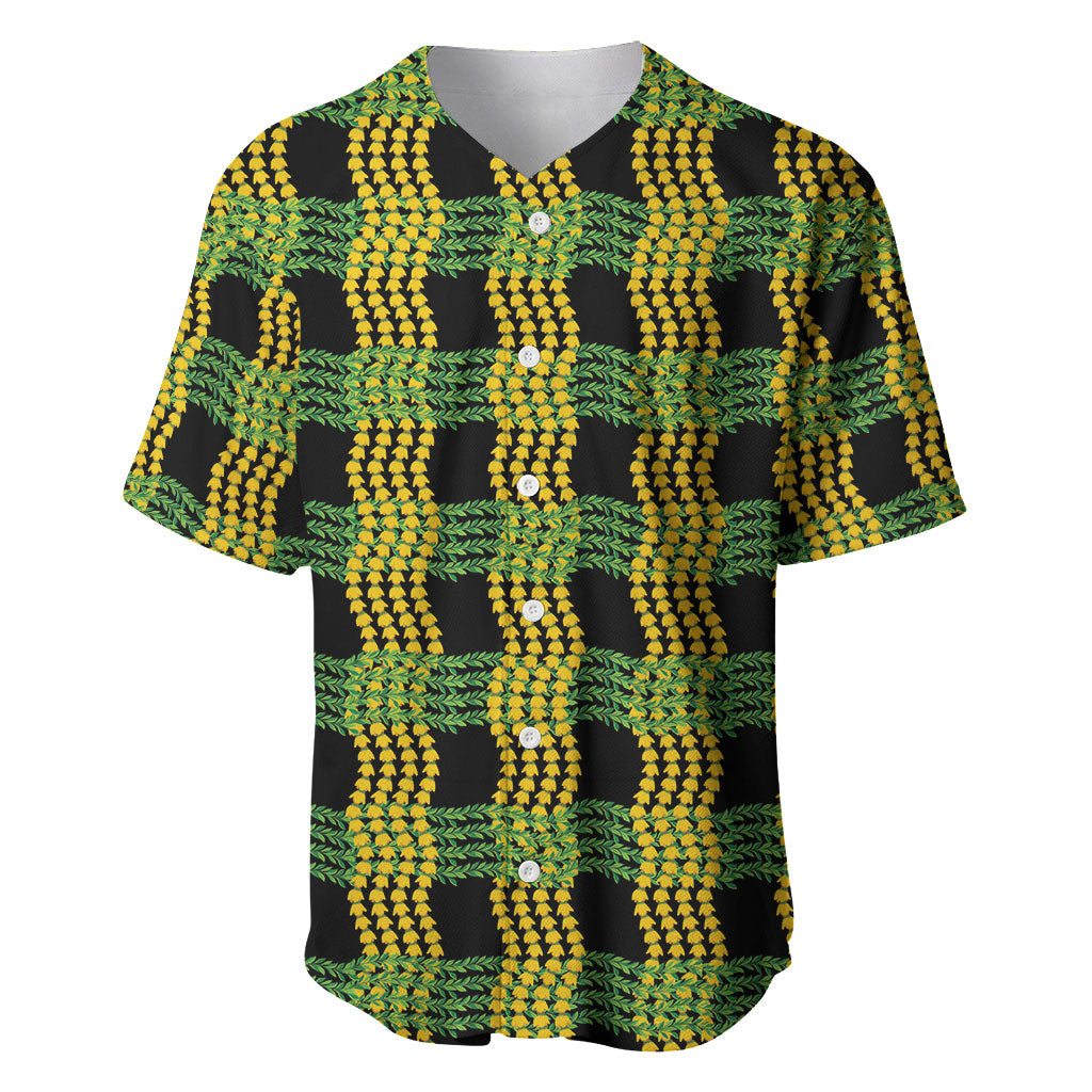 Aloha Hawaii Ilima Maile Lei Baseball Jersey Palaka Inspired Hawaiian-plaid Black