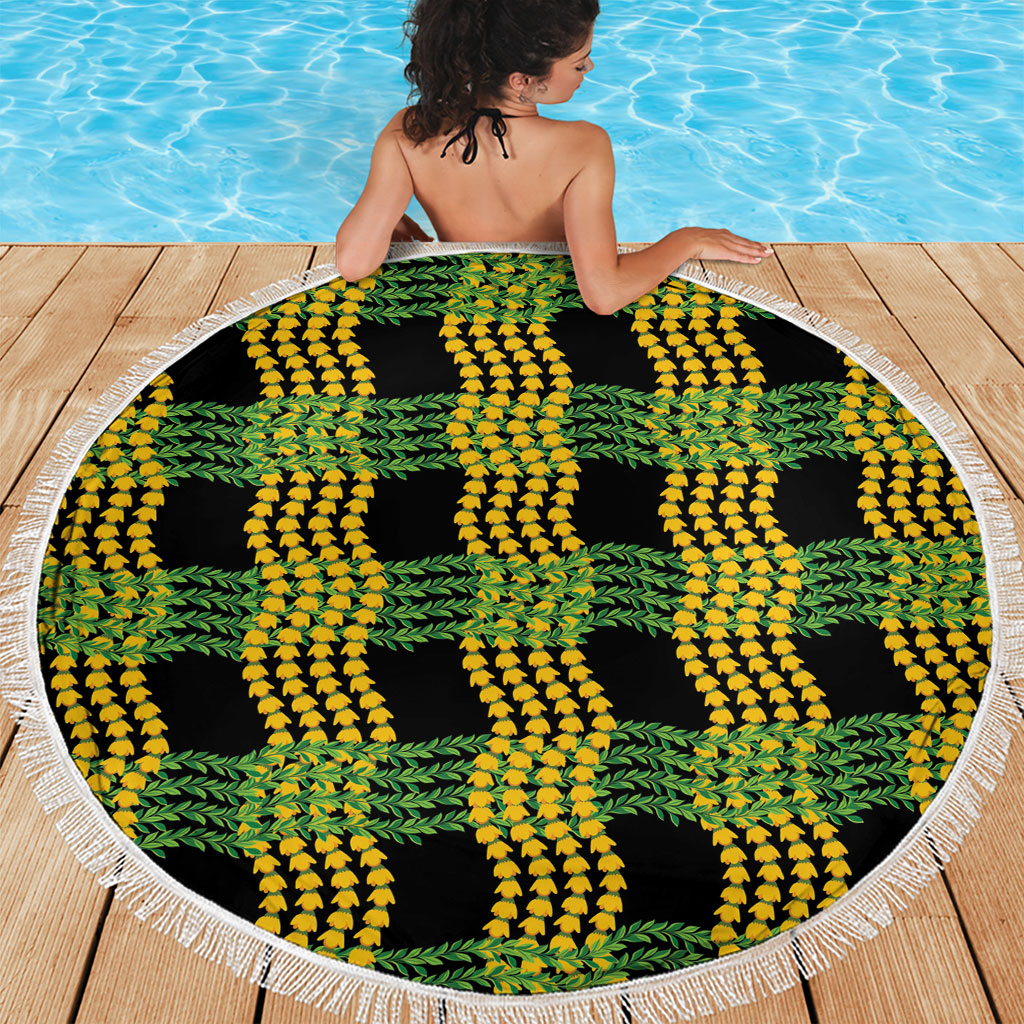 Aloha Hawaii Ilima Maile Lei Beach Blanket Palaka Inspired Hawaiian-plaid Black