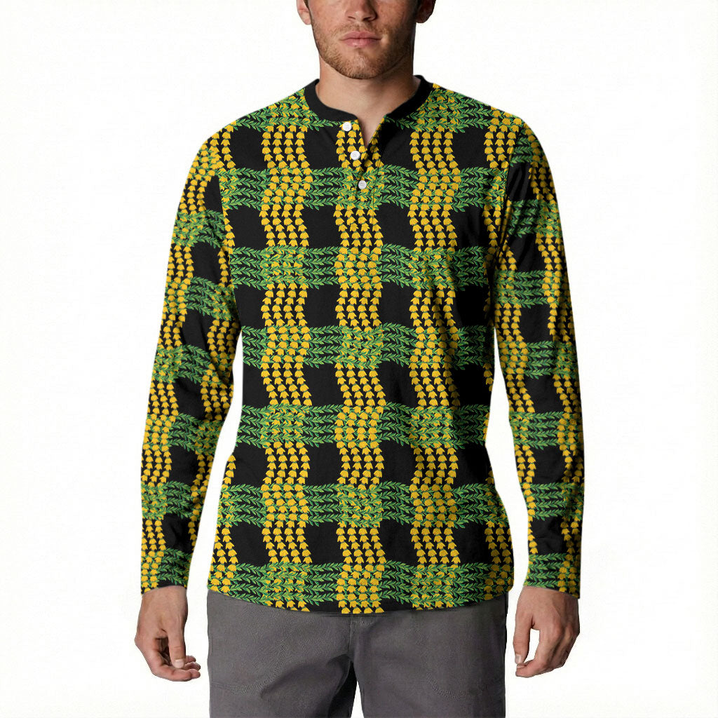 Aloha Hawaii Ilima Maile Lei Button Sweatshirt Palaka Inspired Hawaiian-plaid Black