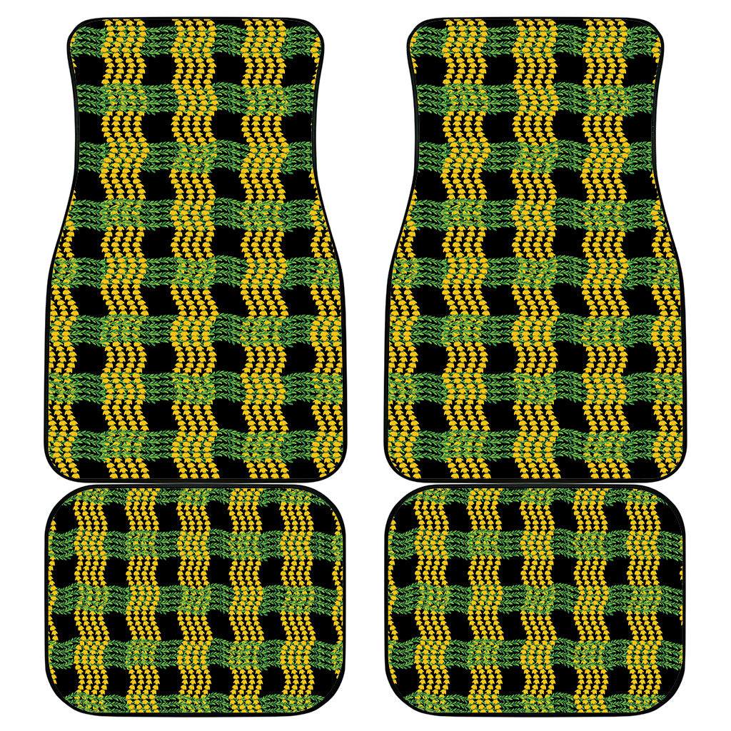 Aloha Hawaii Ilima Maile Lei Car Mats Palaka Inspired Hawaiian-plaid Black