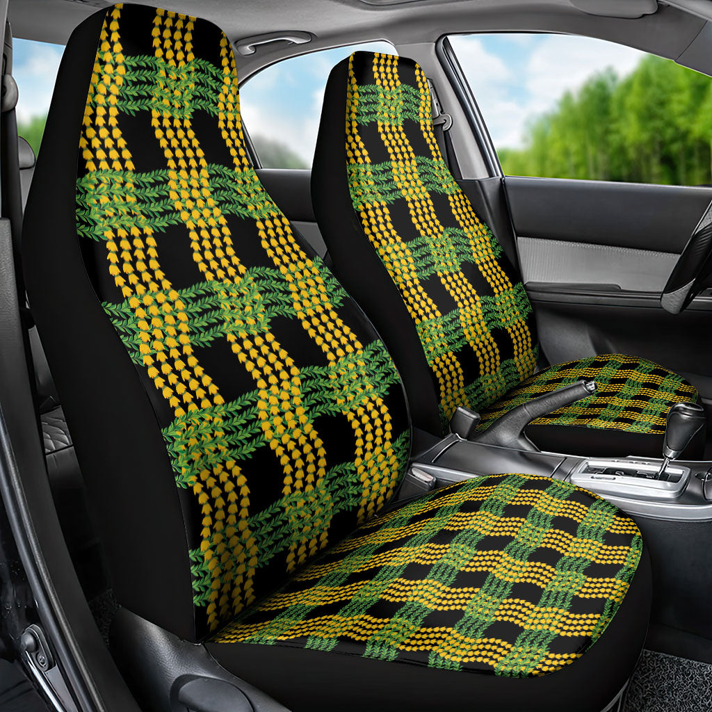 Aloha Hawaii Ilima Maile Lei Car Seat Cover Palaka Inspired Hawaiian-plaid Black