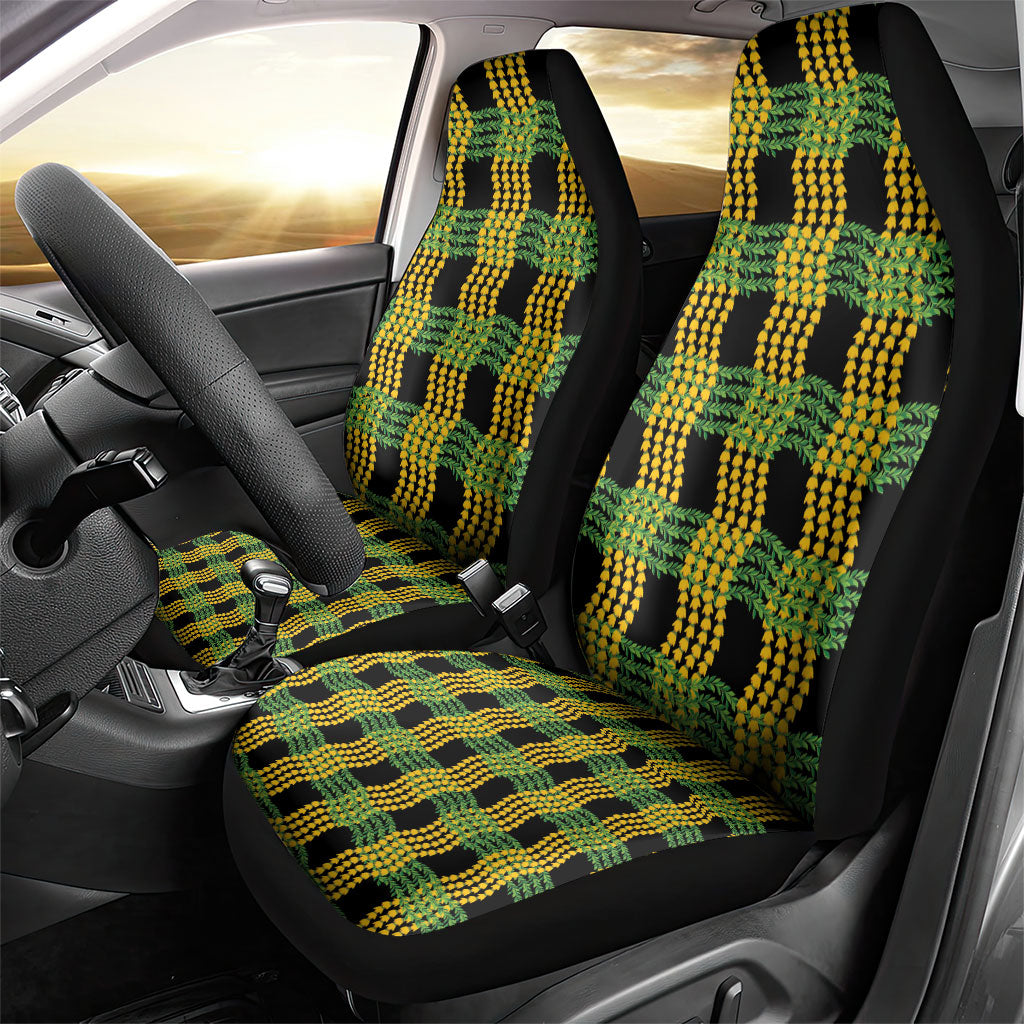 Aloha Hawaii Ilima Maile Lei Car Seat Cover Palaka Inspired Hawaiian-plaid Black