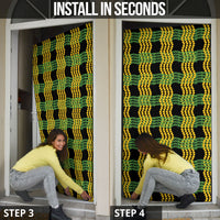 Aloha Hawaii Ilima Maile Lei Door Cover Palaka Inspired Hawaiian-plaid Black