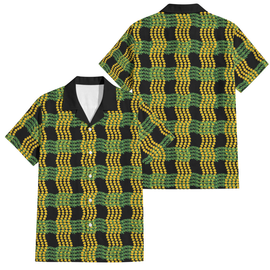 Aloha Hawaii Ilima Maile Lei Family Matching Mermaid Dress and Hawaiian Shirt Palaka Inspired Hawaiian-plaid Black