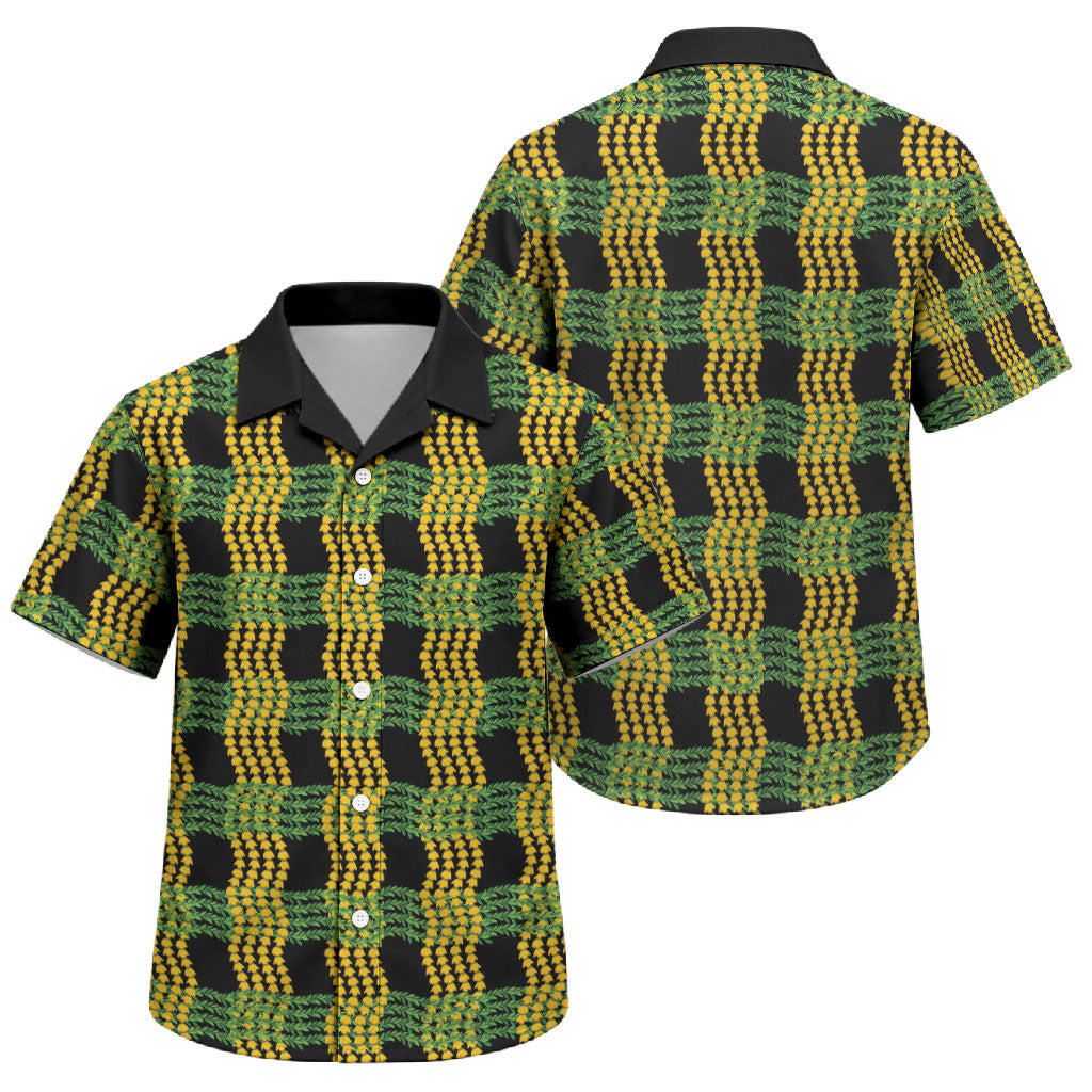 Aloha Hawaii Ilima Maile Lei Family Matching Off Shoulder Short Dress and Hawaiian Shirt Palaka Inspired Hawaiian-plaid Black