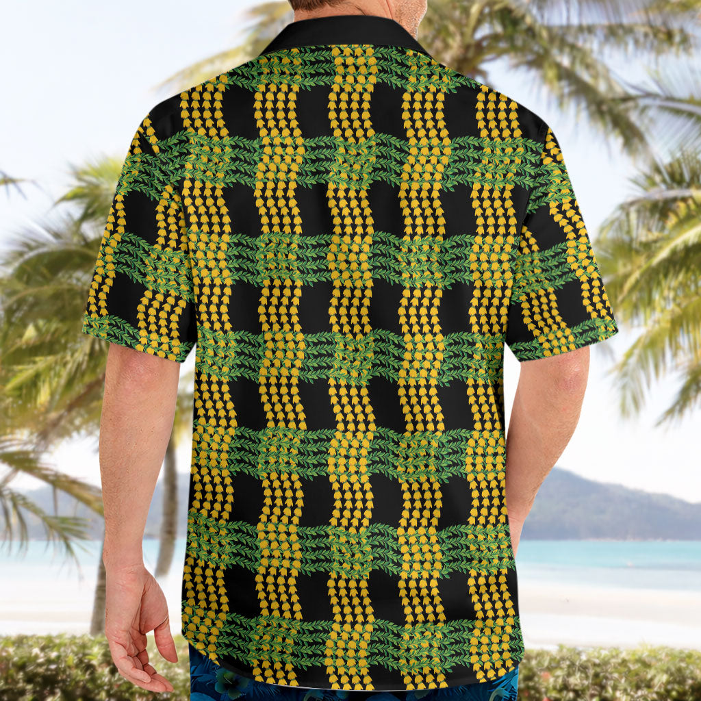 Aloha Hawaii Ilima Maile Lei Hawaiian Shirt Palaka Inspired Hawaiian-plaid Black