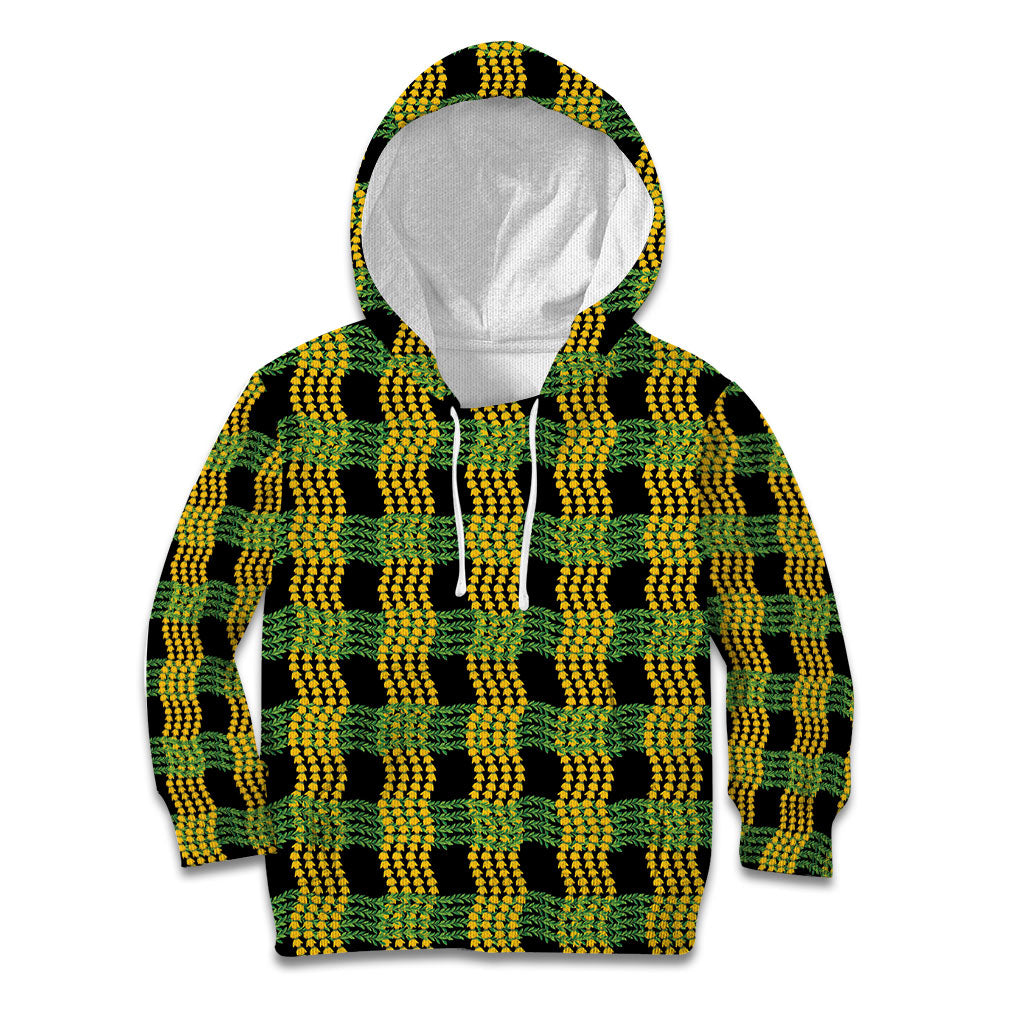 Aloha Hawaii Ilima Maile Lei Kid Hoodie Palaka Inspired Hawaiian-plaid Black