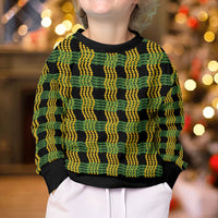 Aloha Hawaii Ilima Maile Lei Kid Ugly Christmas Sweater Palaka Inspired Hawaiian-plaid Black