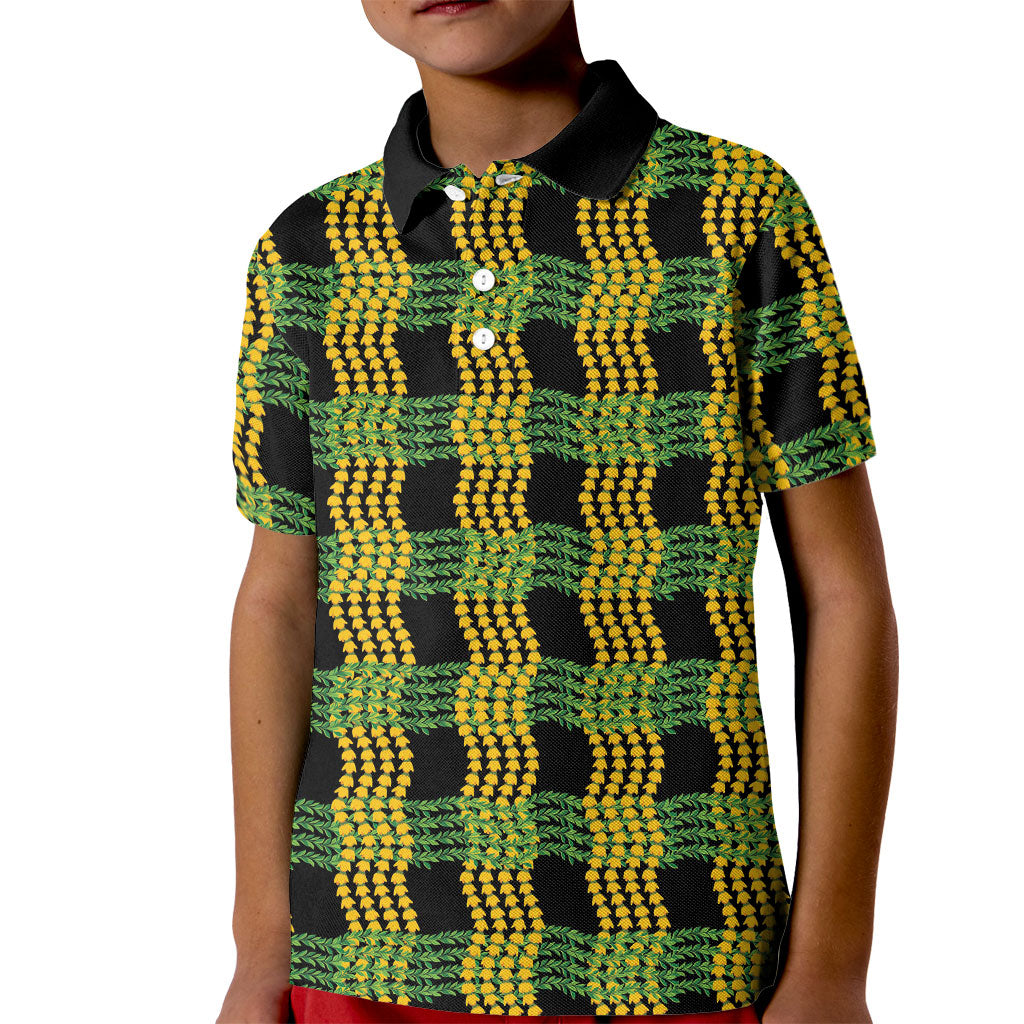 Aloha Hawaii Ilima Maile Lei Kid Polo Shirt Palaka Inspired Hawaiian-plaid Black