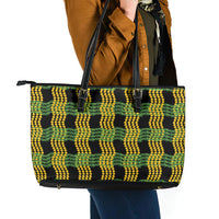 Aloha Hawaii Ilima Maile Lei Leather Tote Bag Palaka Inspired Hawaiian-plaid Black
