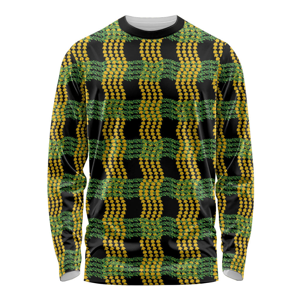 Aloha Hawaii Ilima Maile Lei Long Sleeve Shirt Palaka Inspired Hawaiian-plaid Black