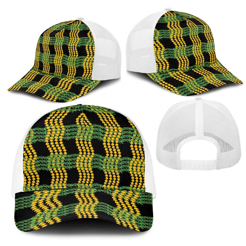 Aloha Hawaii Ilima Maile Lei Mesh Trucker Cap Palaka Inspired Hawaiian-plaid Black