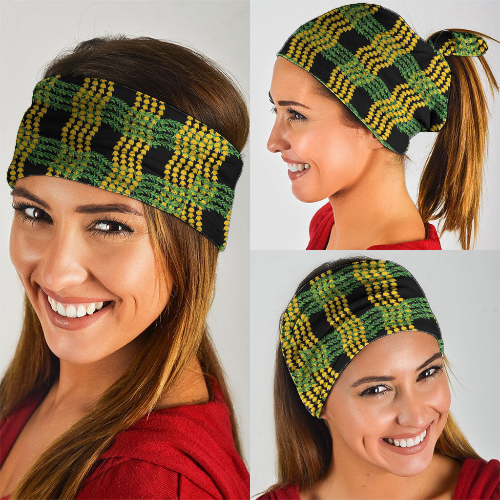 Aloha Hawaii Ilima Maile Lei Neck Gaiter Palaka Inspired Hawaiian-plaid Black