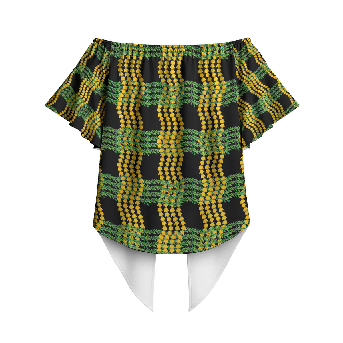 Aloha Hawaii Ilima Maile Lei Off Shoulder Wrap Waist Top Palaka Inspired Hawaiian-plaid Black