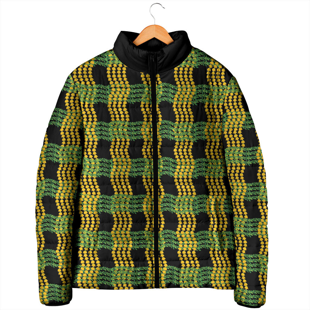 Aloha Hawaii Ilima Maile Lei Padded Jacket Palaka Inspired Hawaiian-plaid Black