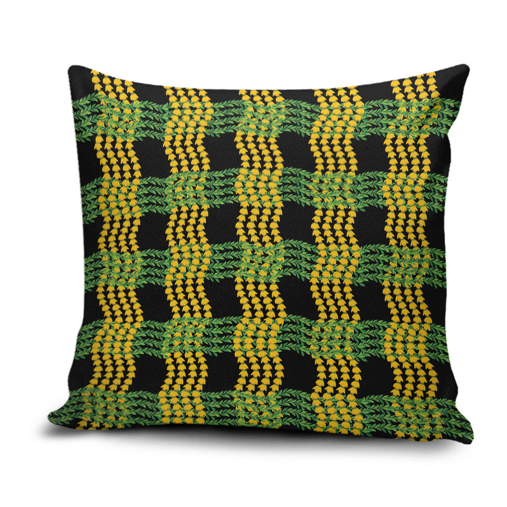Aloha Hawaii Ilima Maile Lei Pillow Cover Palaka Inspired Hawaiian-plaid Black