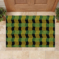 Aloha Hawaii Ilima Maile Lei Rubber Doormat Palaka Inspired Hawaiian-plaid Black