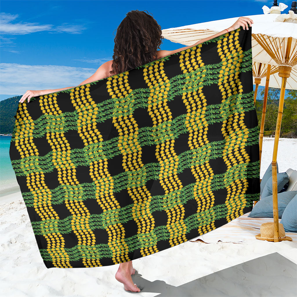 Aloha Hawaii Ilima Maile Lei Sarong Palaka Inspired Hawaiian-plaid Black