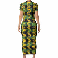 Aloha Hawaii Ilima Maile Lei Short Sleeve Bodycon Dress Palaka Inspired Hawaiian-plaid Black