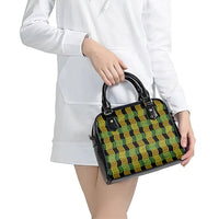 Aloha Hawaii Ilima Maile Lei Shoulder Handbag Palaka Inspired Hawaiian-plaid Black