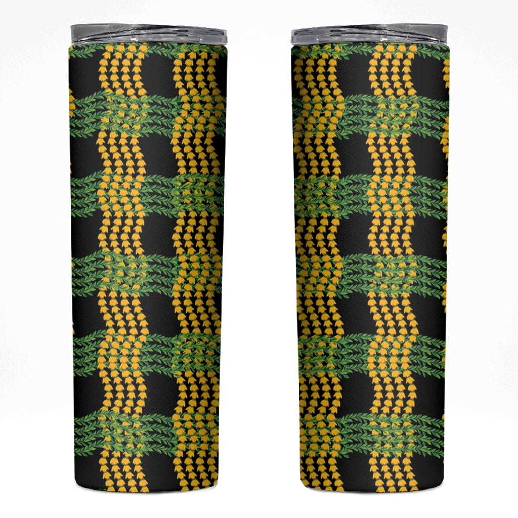 Aloha Hawaii Ilima Maile Lei Skinny Tumbler Palaka Inspired Hawaiian-plaid Black