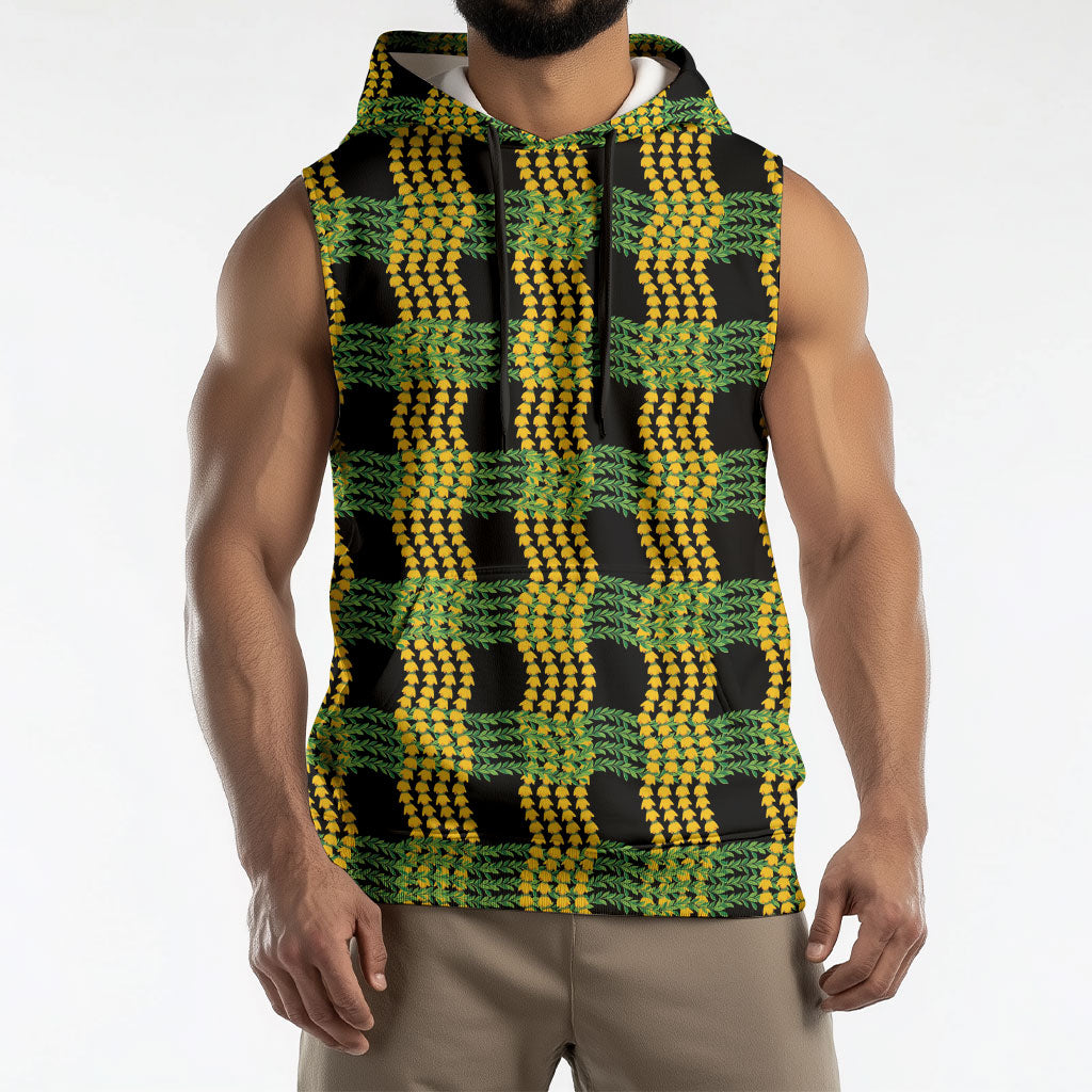 Aloha Hawaii Ilima Maile Lei Sleeveless Hoodie Palaka Inspired Hawaiian-plaid Black