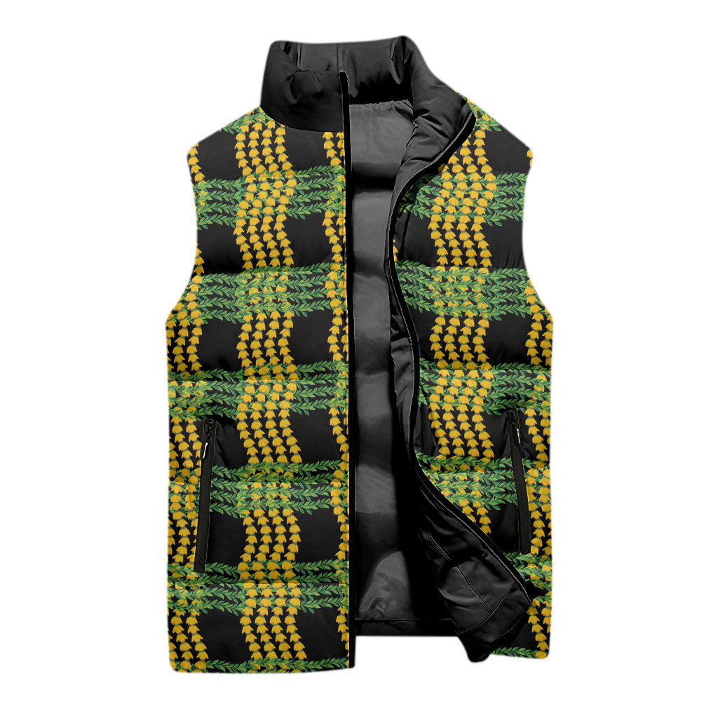 Aloha Hawaii Ilima Maile Lei Sleeveless Puffer Jacket Palaka Inspired Hawaiian-plaid Black