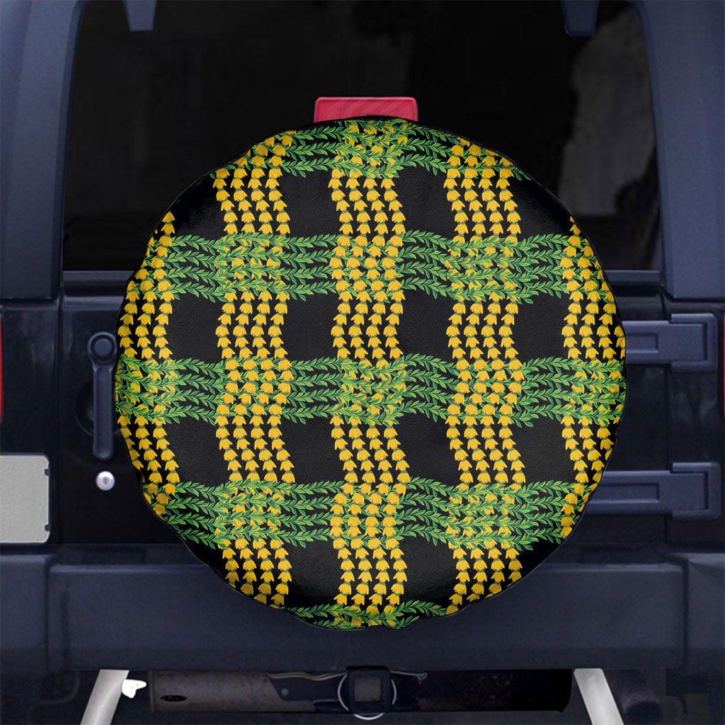 Aloha Hawaii Ilima Maile Lei Spare Tire Cover Palaka Inspired Hawaiian-plaid Black