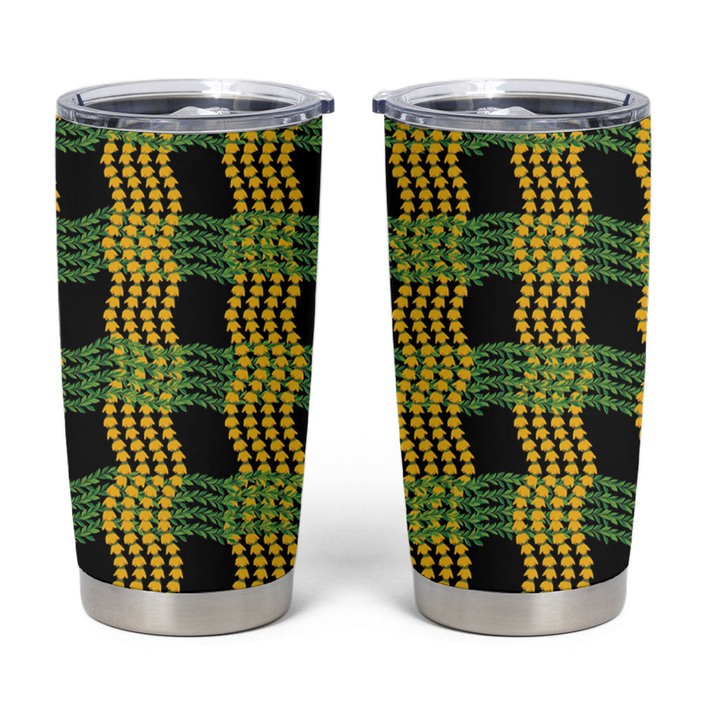 Aloha Hawaii Ilima Maile Lei Tumbler Cup Palaka Inspired Hawaiian-plaid Black