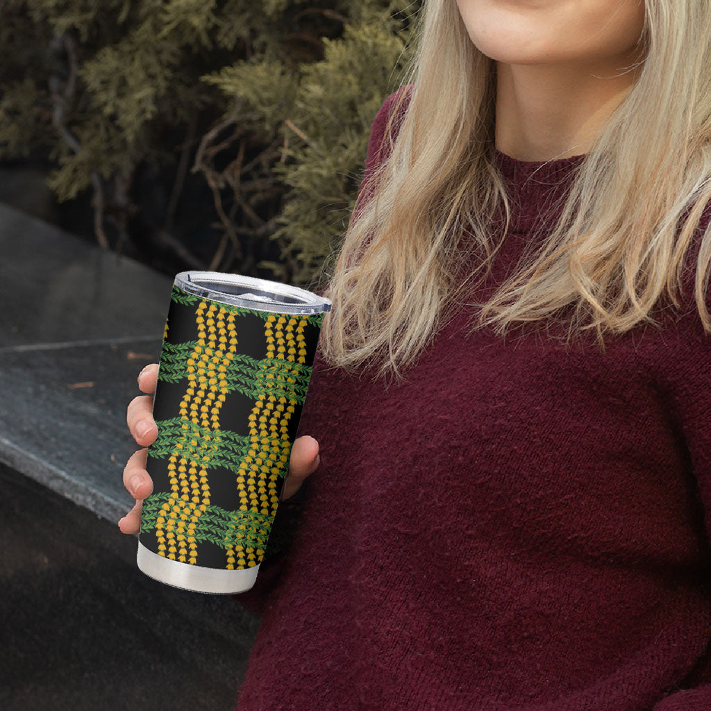 Aloha Hawaii Ilima Maile Lei Tumbler Cup Palaka Inspired Hawaiian-plaid Black