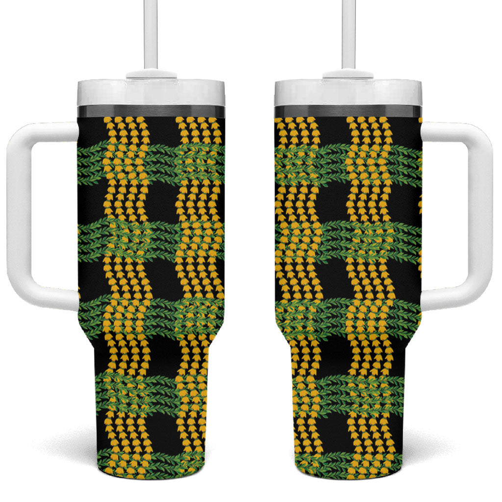 Aloha Hawaii Ilima Maile Lei Tumbler With Handle Palaka Inspired Hawaiian-plaid Black