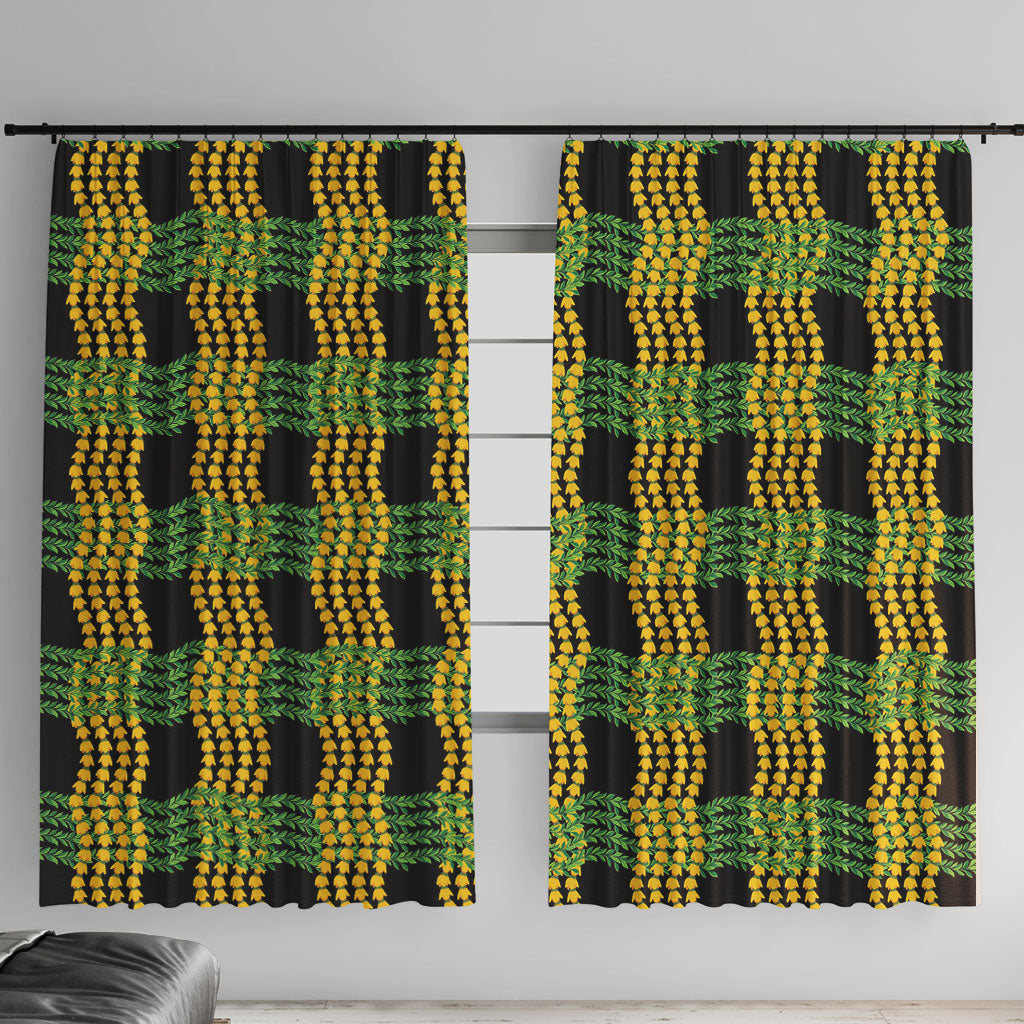 Aloha Hawaii Ilima Maile Lei Window Curtain Palaka Inspired Hawaiian-plaid Black