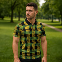 Aloha Hawaii Ilima Maile Lei Zipper Polo Shirt Palaka Inspired Hawaiian-plaid Black