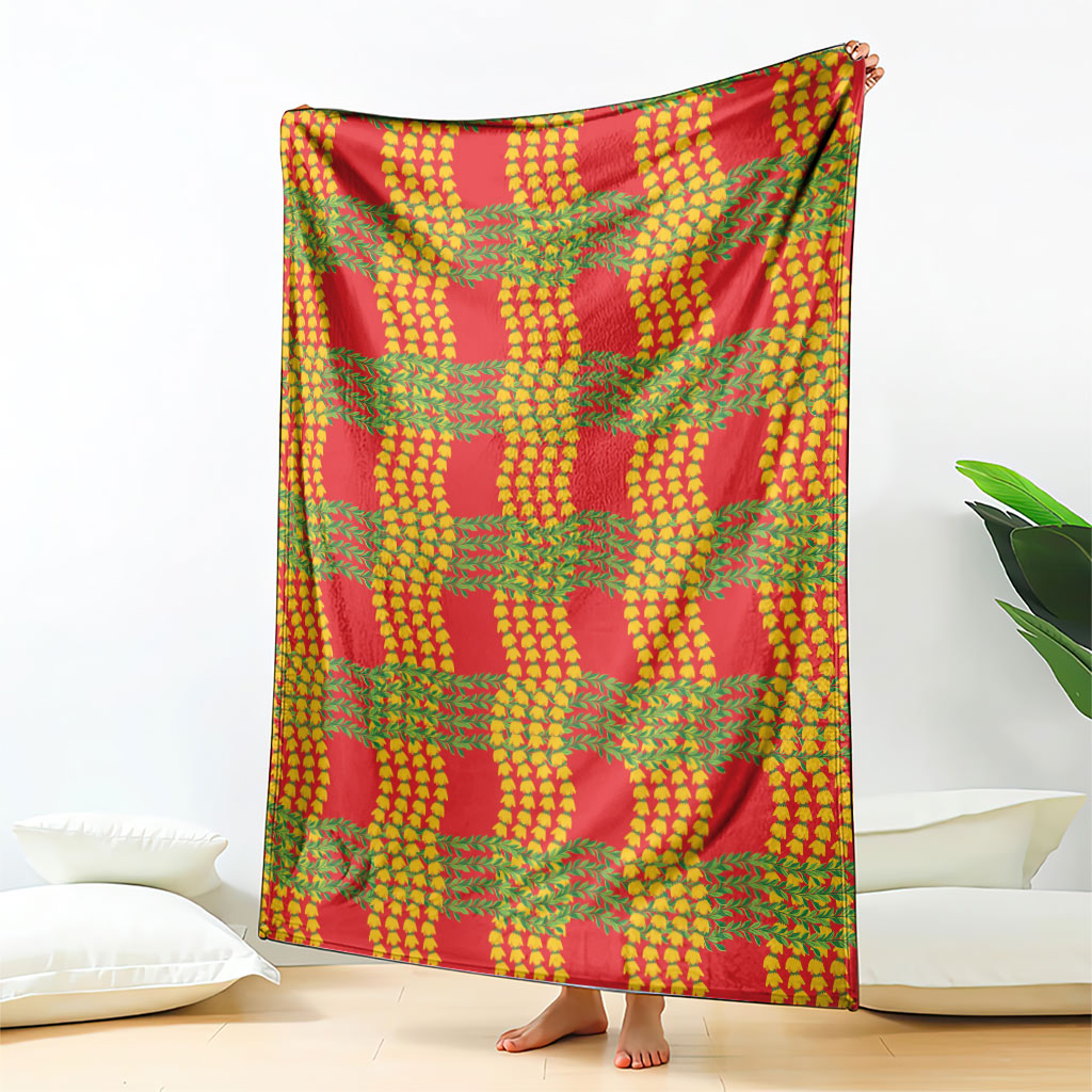 Aloha Hawaii Ilima Maile Lei Blanket Palaka Inspired Hawaiian-plaid Red