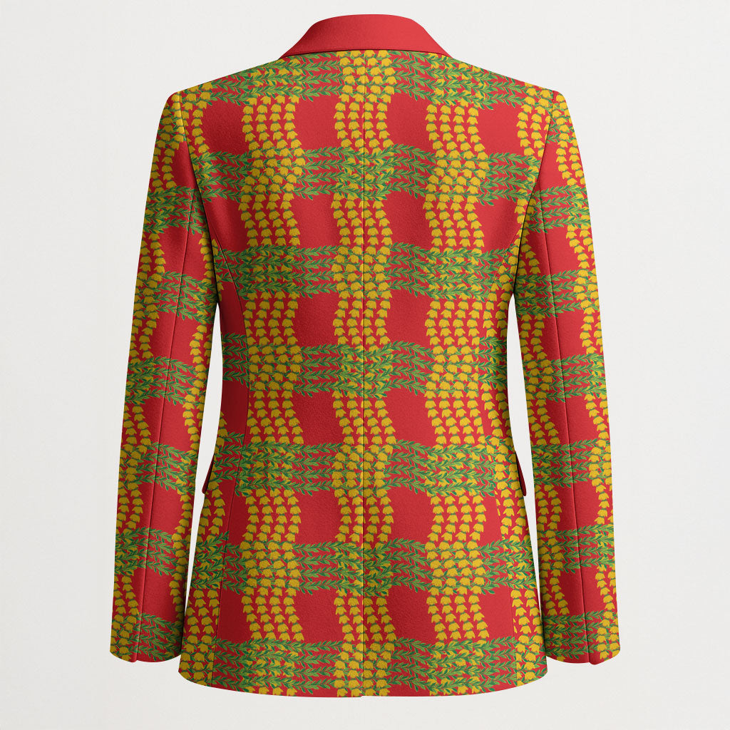 Aloha Hawaii Ilima Maile Lei Blazer Palaka Inspired Hawaiian-plaid Red