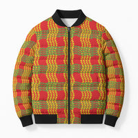Aloha Hawaii Ilima Maile Lei Bomber Puffer Jacket Palaka Inspired Hawaiian-plaid Red