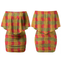Aloha Hawaii Ilima Maile Lei Couples Matching Off Shoulder Short Dress and Hawaiian Shirt Palaka Inspired Hawaiian-plaid Red