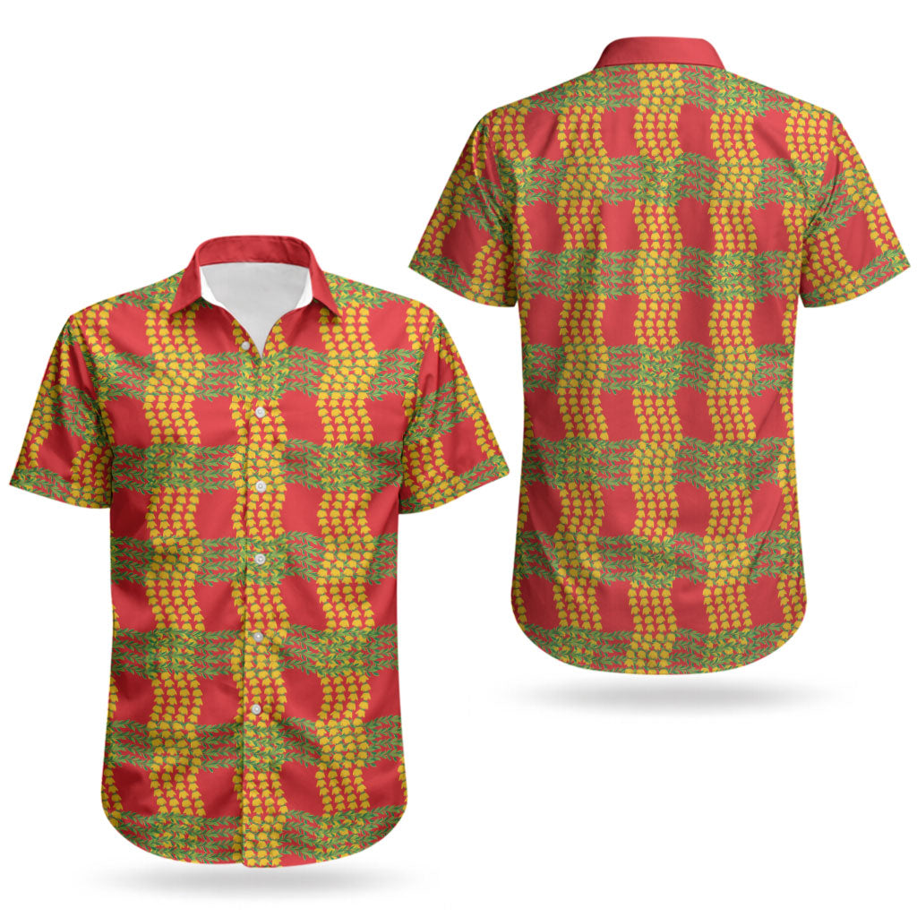 Aloha Hawaii Ilima Maile Lei Couples Matching Summer Maxi Dress and Hawaiian Shirt Palaka Inspired Hawaiian-plaid Red