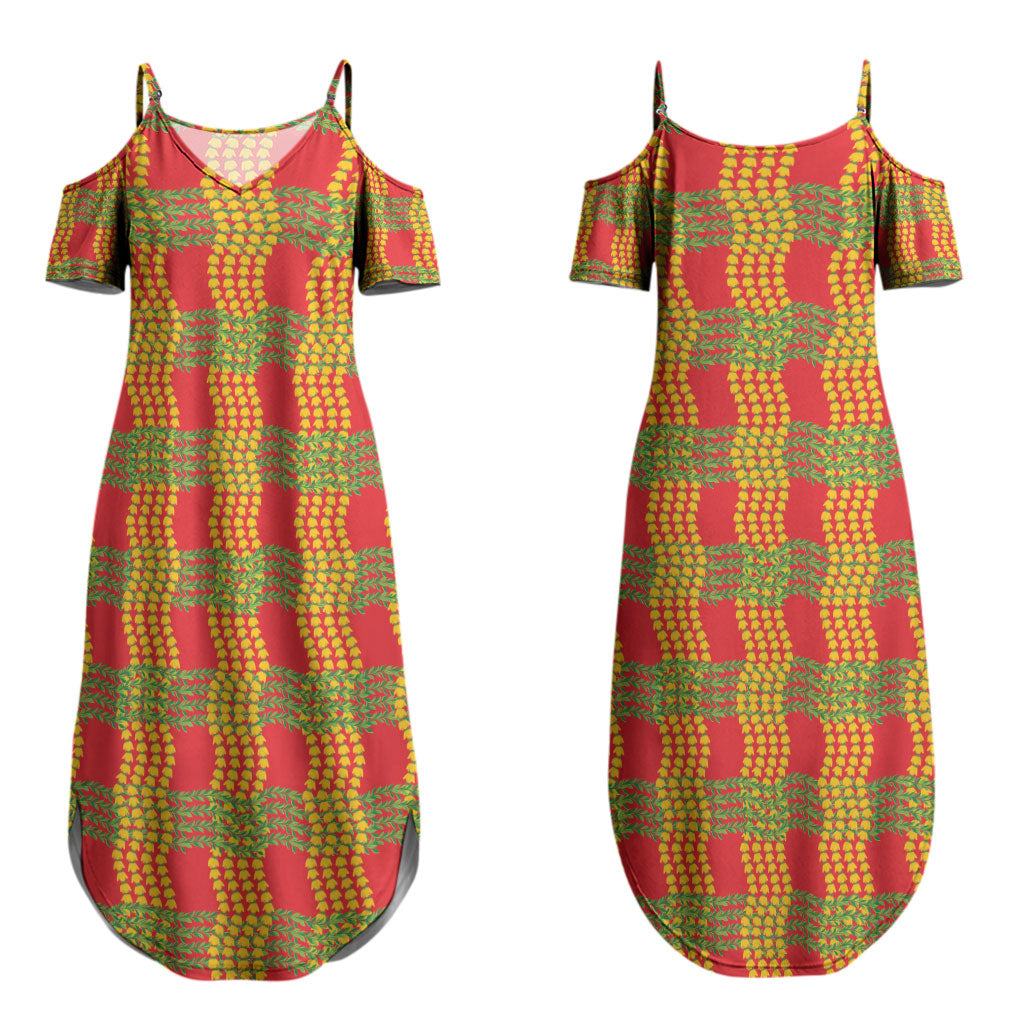 Aloha Hawaii Ilima Maile Lei Couples Matching Summer Maxi Dress and Hawaiian Shirt Palaka Inspired Hawaiian-plaid Red