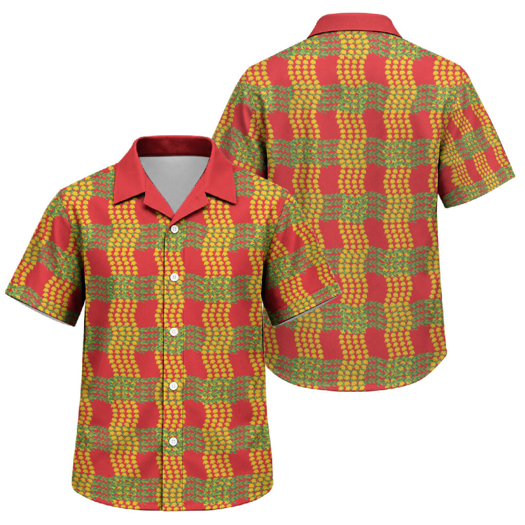 Aloha Hawaii Ilima Maile Lei Family Matching Mermaid Dress and Hawaiian Shirt Palaka Inspired Hawaiian-plaid Red