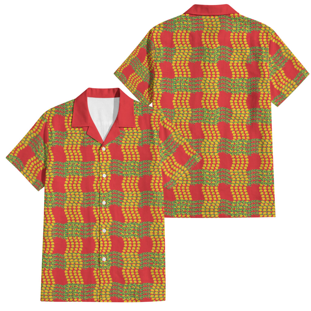Aloha Hawaii Ilima Maile Lei Family Matching Off The Shoulder Long Sleeve Dress and Hawaiian Shirt Palaka Inspired Hawaiian-plaid Red