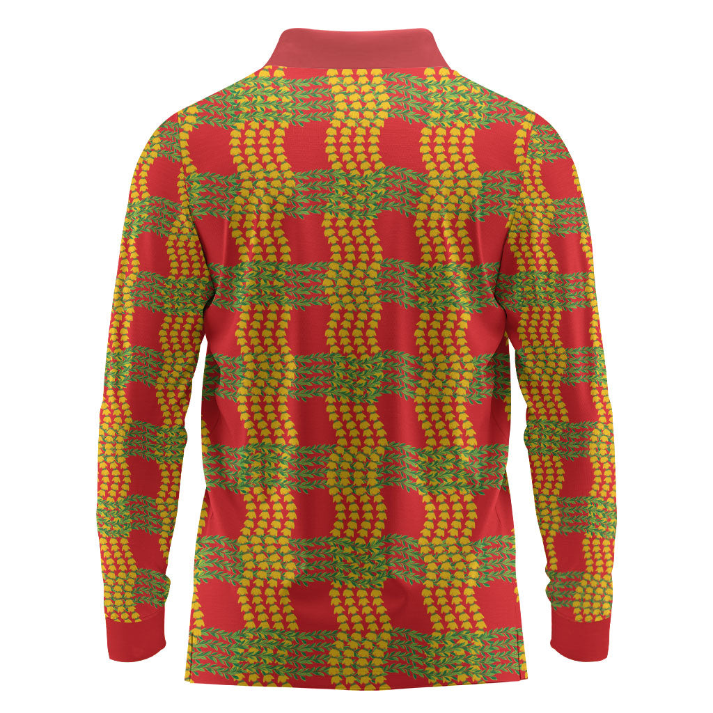 Aloha Hawaii Ilima Maile Lei Long Sleeve Polo Shirt Palaka Inspired Hawaiian-plaid Red