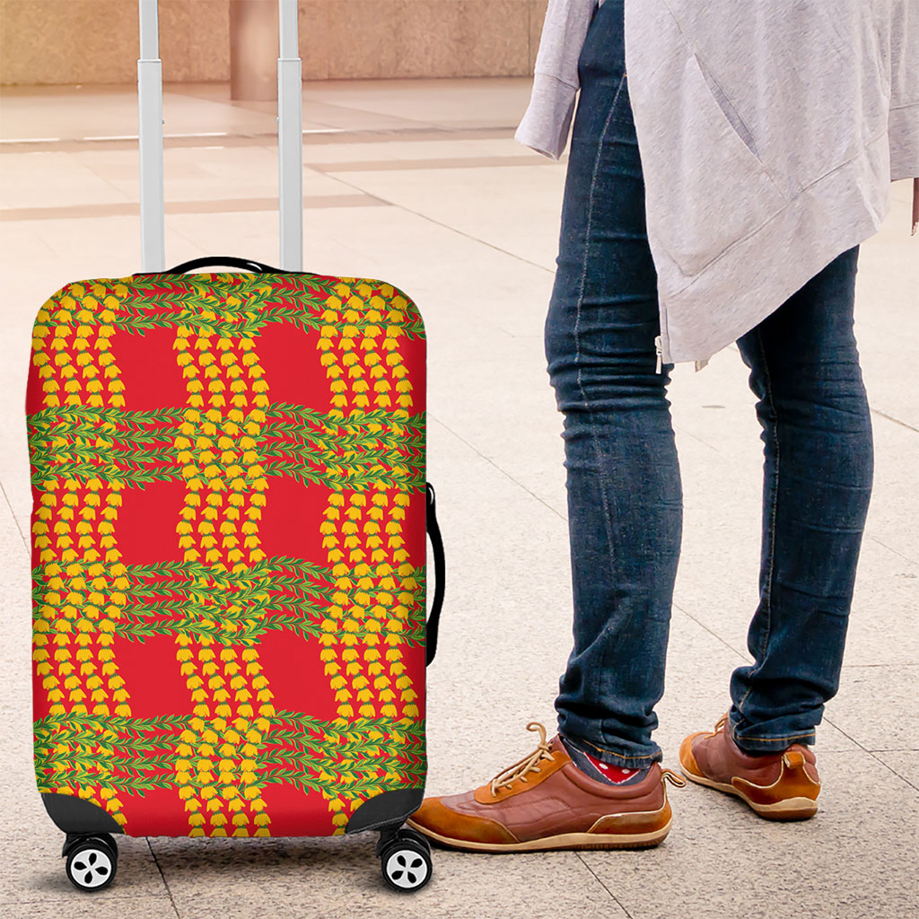 Aloha Hawaii Ilima Maile Lei Luggage Cover Palaka Inspired Hawaiian-plaid Red