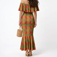 Aloha Hawaii Ilima Maile Lei Mermaid Dress Palaka Inspired Hawaiian-plaid Red